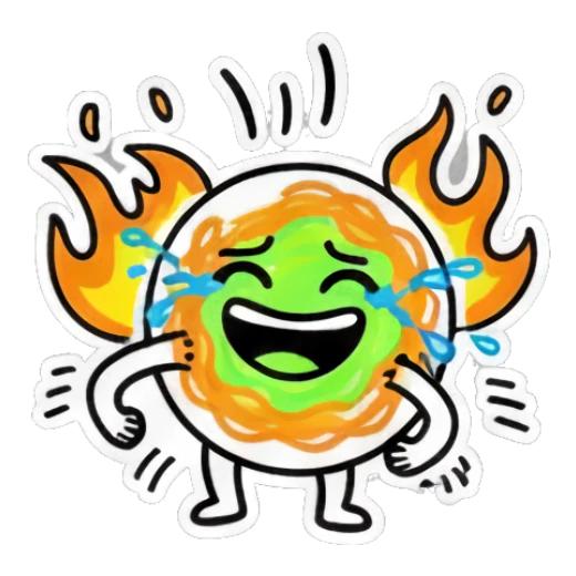 Spaghetti character laughing with flames and 'I'm crying' text. Spaghetti Doodle Pals sticker for expressive chats and social replies.