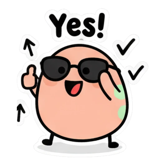 Happy egg giving thumbs up with 'Yes!' text Cool Egg Expressions sticker for expressive chats and social replies.