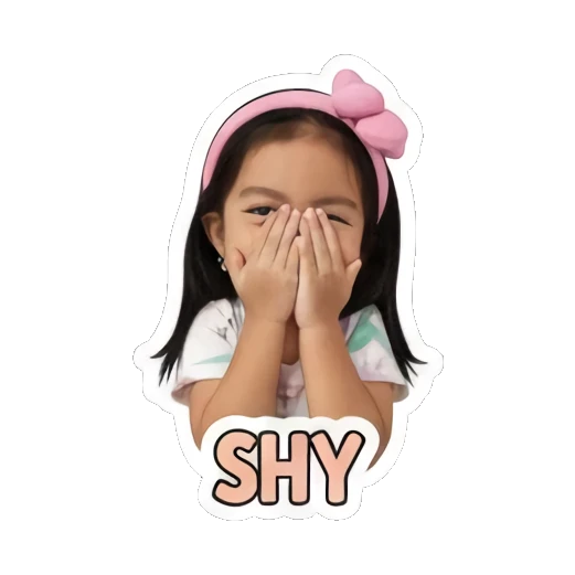 Little girl covering mouth shyly with SHY text Little Girl Daily Expressions sticker for expressive chats and social replies.