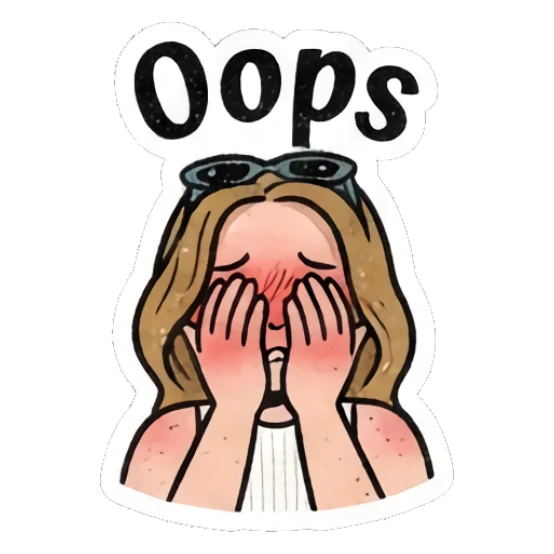 Girl covering face with hands in embarrassment, text 'Oops' Retro Comic Girl Expressions sticker for expressive chats and social replies.