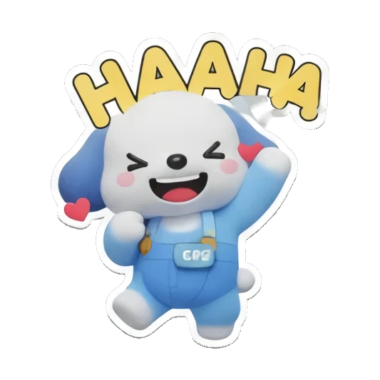 蓝色小狗大笑，文字HAAHA，欢乐表情 Blue Puppy Daily Adventures sticker for expressive chats and social replies.