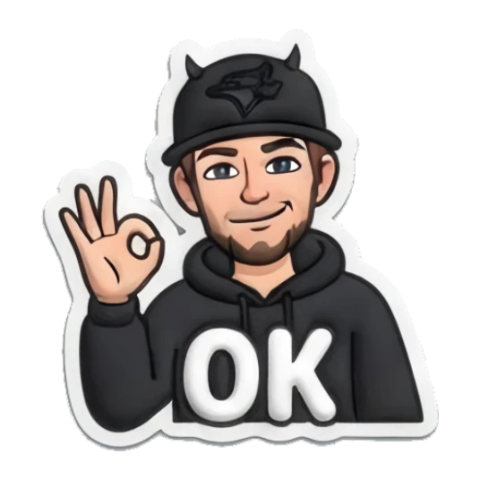 Guy making OK gesture with text OK Cool Guy Daily Vibes sticker for expressive chats and social replies.