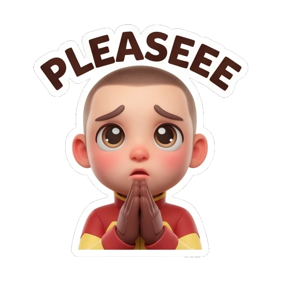 Pilot boy with hands in prayer, please expression. Cool Pilot Adventures sticker for expressive chats and social replies.