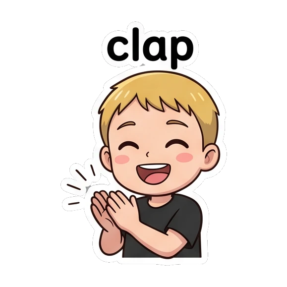 Blonde boy clapping hands enthusiastically with a happy face Blonde Boy Daily Expressions sticker for expressive chats and social replies.