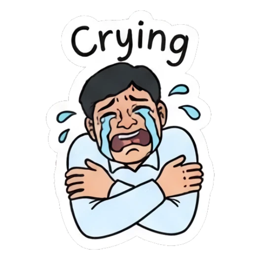 Man crying with arms crossed and 'Crying' text Office Guy Daily Vibes sticker for expressive chats and social replies.