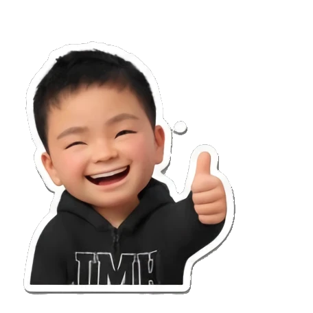 Little boy smiling and giving a thumbs up with OK text bubble. Little Boy Daily Expressions sticker for expressive chats and social replies.