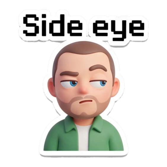Man giving a suspicious side-eye glance Casual Guy Daily Vibes sticker for expressive chats and social replies.