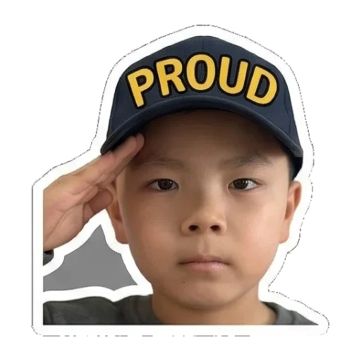 戴帽敬礼，神气十足PROUD Boy's Expressive Faces sticker for expressive chats and social replies.