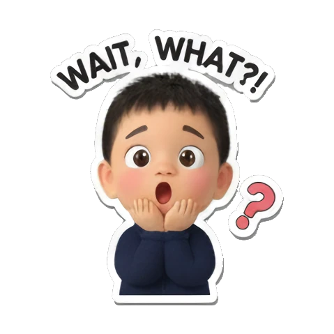 Cute boy surprised with 'WAIT, WHAT?!' Chibi Boy's Daily Fun sticker for expressive chats and social replies.