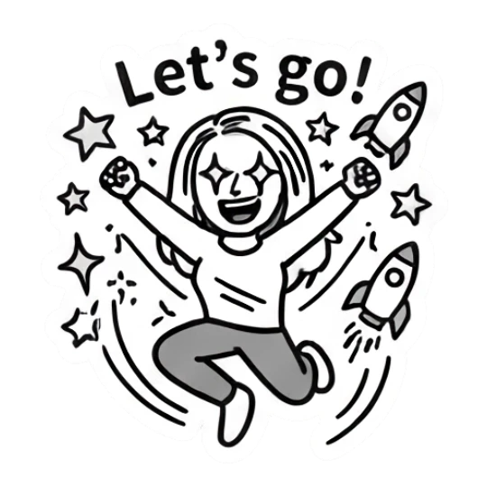 Girl jumping with excitement and rockets, text Let's go! Keith Haring Style Girl Expressions sticker for expressive chats and social replies.
