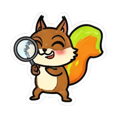 Squirrel with magnifying glass, searching or investigating. Cute Squirrel Daily Fun sticker for expressive chats and social replies.