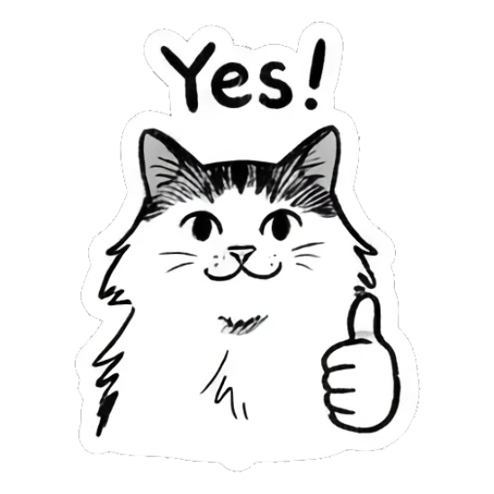 Cat giving a thumbs up with a friendly smile, text Yes! Quirky Doodle Cat Moods sticker for expressive chats and social replies.