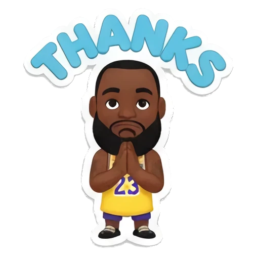 詹姆斯双手合十表示感谢，表情诚恳，上方有THANKS文字 King James Court Vibes sticker for expressive chats and social replies.