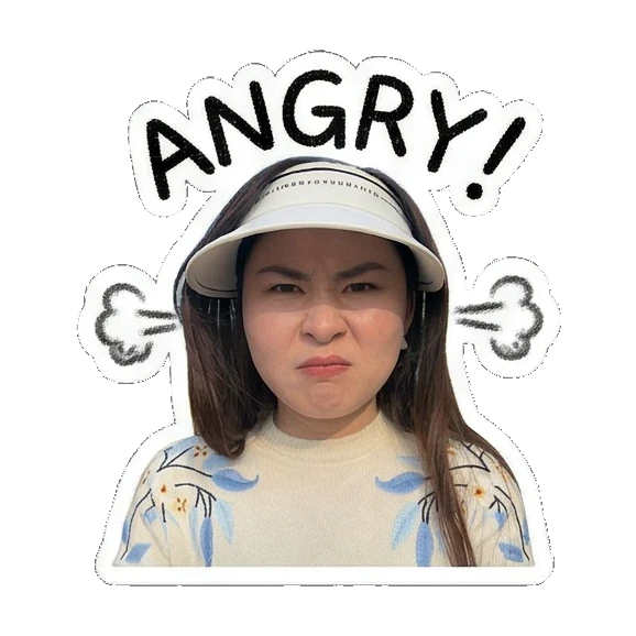 女子生气鼓腮“ANGRY!” Visor Girl's Daily Moods sticker for expressive chats and social replies.