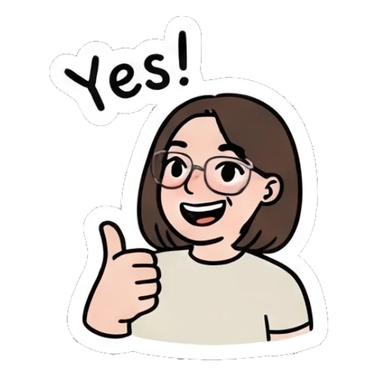 Girl with glasses giving a thumbs up, positive expression. Daily Life of a Girl sticker for expressive chats and social replies.