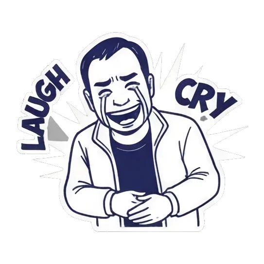 Man laughing and crying with LAUGH CRY text Cool Guy Daily Life sticker for expressive chats and social replies.