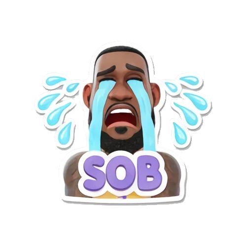 LeBron James crying with blue tears and 'SOB' text LeBron Basketball Star Expressions sticker for expressive chats and social replies.
