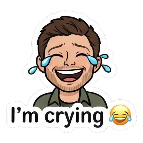 Man laughing hysterically with tears of joy Everyday Guy Expressions sticker for expressive chats and social replies.