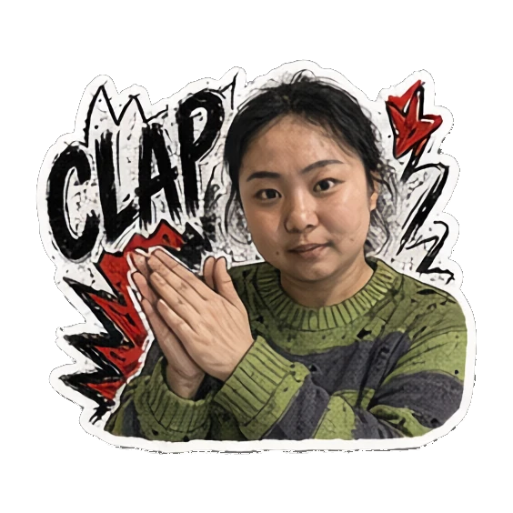 年轻女性鼓掌，表情赞许，文字CLAP Punk Girl Daily Vibes sticker for expressive chats and social replies.