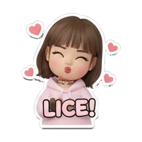 Girl blowing a kiss with LICE text and hearts Cute 3D Girl Daily Life sticker for expressive chats and social replies.