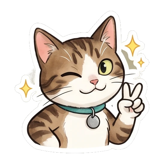 Tabby cat winking and making a peace sign Tabby Cat Daily Life sticker for expressive chats and social replies.
