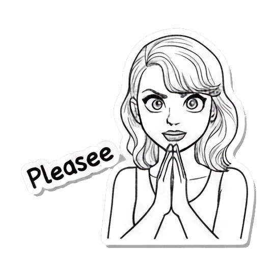 Girl looking wide-eyed and surprised Expressive Line Art Girl sticker for expressive chats and social replies.