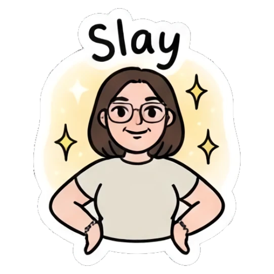 Girl with glasses standing confidently with hands on hips, sassy expression. Daily Life of a Girl sticker for expressive chats and social replies.