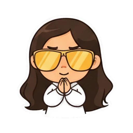 Contemplating girl with hands together and yellow sunglasses Cool Girl Daily Vibes sticker for expressive chats and social replies.