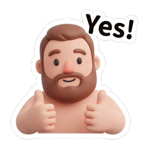 Bearded man giving two thumbs up with an encouraging Yes. Bearded Buddy Expressions sticker for expressive chats and social replies.
