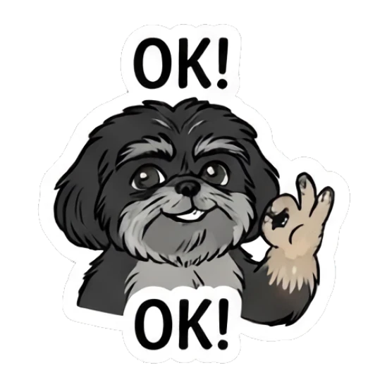 Shih Tzu making an OK hand gesture with text OK Little Shih Tzu Moods sticker for expressive chats and social replies.