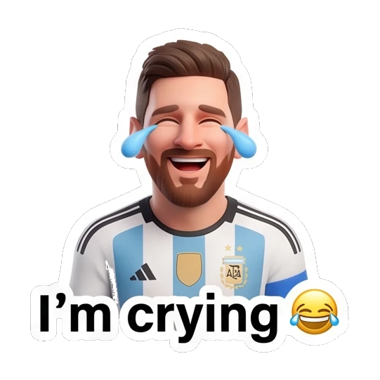 Messi laughing with tears of joy Messi Moods sticker for expressive chats and social replies.