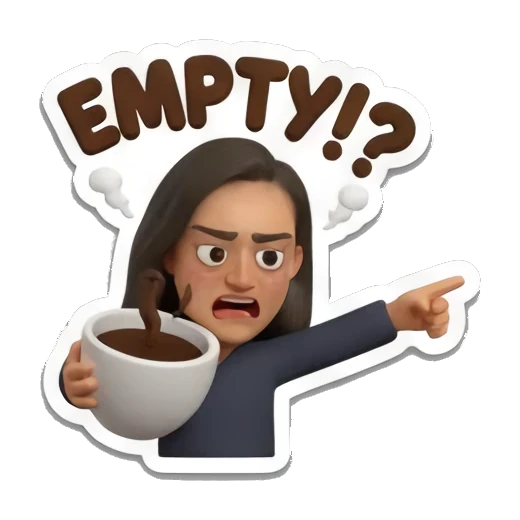 指着咖啡机质问的无奈 Coffee Addict Girl sticker for expressive chats and social replies.