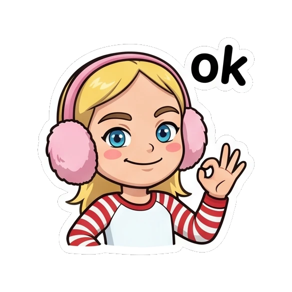 Blonde girl making an OK hand gesture with a confident smile. Blonde Girl Daily Life sticker for expressive chats and social replies.