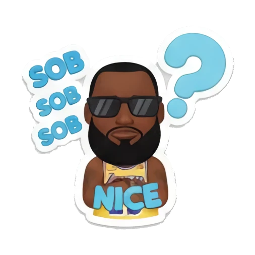詹姆斯戴着墨镜，表情酷帅，下方有NICE文字 King James Court Vibes sticker for expressive chats and social replies.