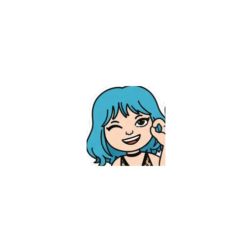 Blue-haired girl winking and making an OK gesture with text OK! Blue-Haired Fashionista sticker for expressive chats and social replies.