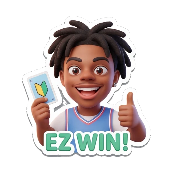 Gamer boy holding card, text 'EZ WIN!' Gamer Life Adventures sticker for expressive chats and social replies.
