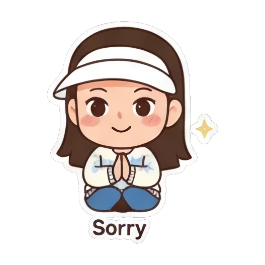 Girl apologizing with folded hands. Visor Girl's Expressive Day sticker for expressive chats and social replies.