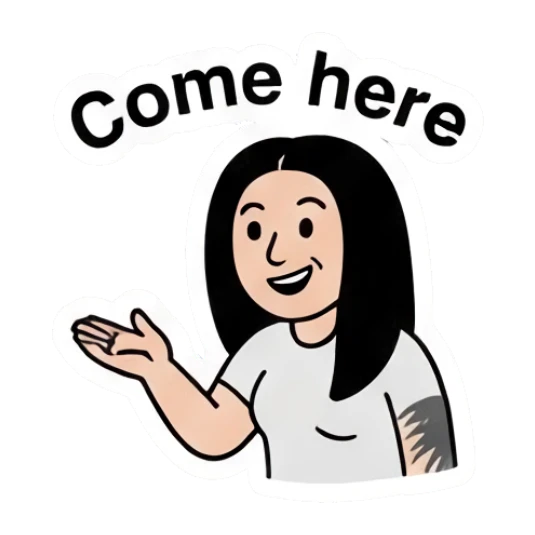 Welcoming girl gesturing with hand saying Come here. Cool Girl Daily Vibes sticker for expressive chats and social replies.