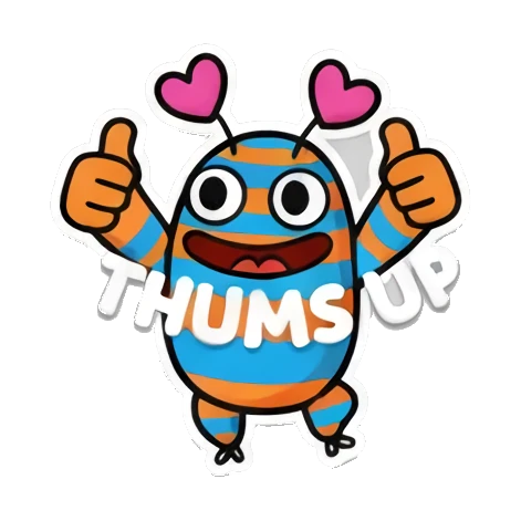 Monster giving two thumbs up, confident expression, text THUMBS UP. Mood Monsters sticker for expressive chats and social replies.