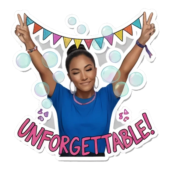 年轻女性 开心 Vibrant Festival Girl sticker for expressive chats and social replies.
