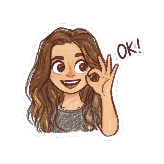 Curly-haired girl making an OK gesture with text OK Curly Haired Girl Daily Vibes sticker for expressive chats and social replies.