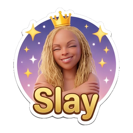Blonde girl smiling with a crown and Slay text Blonde Girl Daily Vibes sticker for expressive chats and social replies.