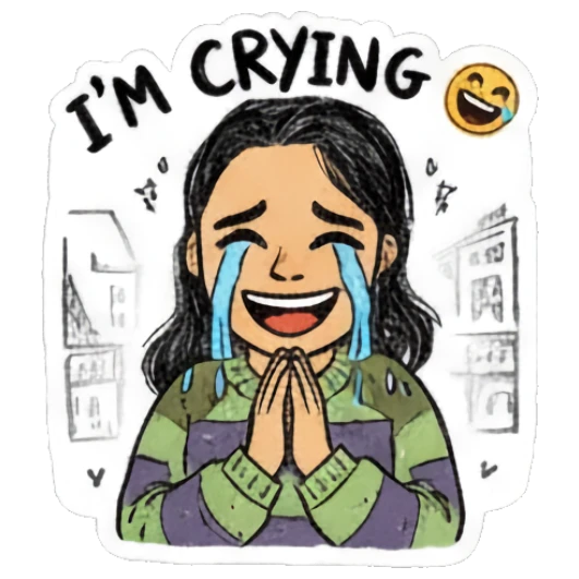 Girl crying with joy and praying hands Sketchy Girl Daily Vibes sticker for expressive chats and social replies.