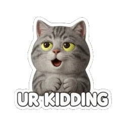 Gray tabby cat looking skeptical with UR KIDDING text Cheerful Gray Tabby Cat sticker for expressive chats and social replies.