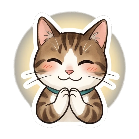 Tabby cat praying with a glowing halo effect Tabby Cat Daily Life sticker for expressive chats and social replies.