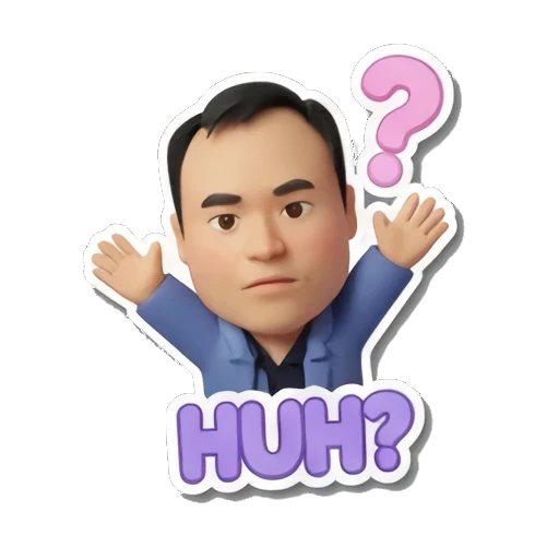 职场男士一脸困惑，头顶有问号，文字HUH Office Guy Daily Vibes sticker for expressive chats and social replies.
