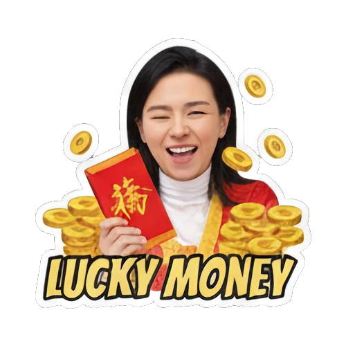 手捧金元宝发财 Wealthy Lady Fortune sticker for expressive chats and social replies.