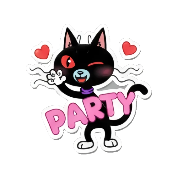 Black cat dancing at a party with PARTY text Playful Black Cat Daily Life sticker for expressive chats and social replies.