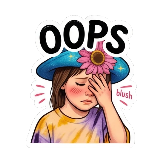 Embarrassed girl covering her face with hand with text OOPS Sunflower Girl Daily Vibes sticker for expressive chats and social replies.