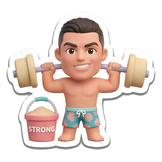 Strong boy lifting heavy barbell with STRONG text Summer Vibes Boy sticker for expressive chats and social replies.